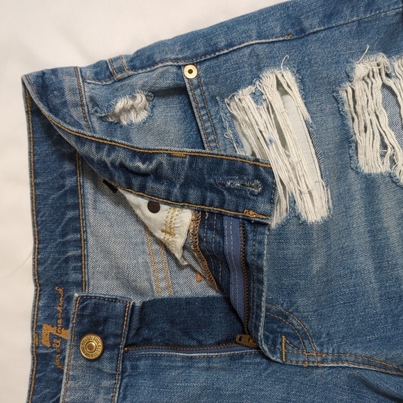 7 for All Mankind Distressed Denim Shorts, Color Blue Size 25 - Picture 9 of 15